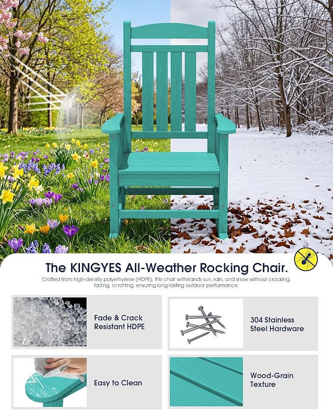 Oversized Outdoor Rocking Chairs Set of 6, HDPE Porch Rocker, Aruba | - Image 4