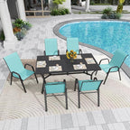 Light Blue Patio Chairs Set of 6, Stackable Outdoor Dining Chairs - Image 3
