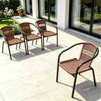 4 Pack Brown Stackable Outdoor Rattan Chairs, All-Weather Patio Seating - Image 3