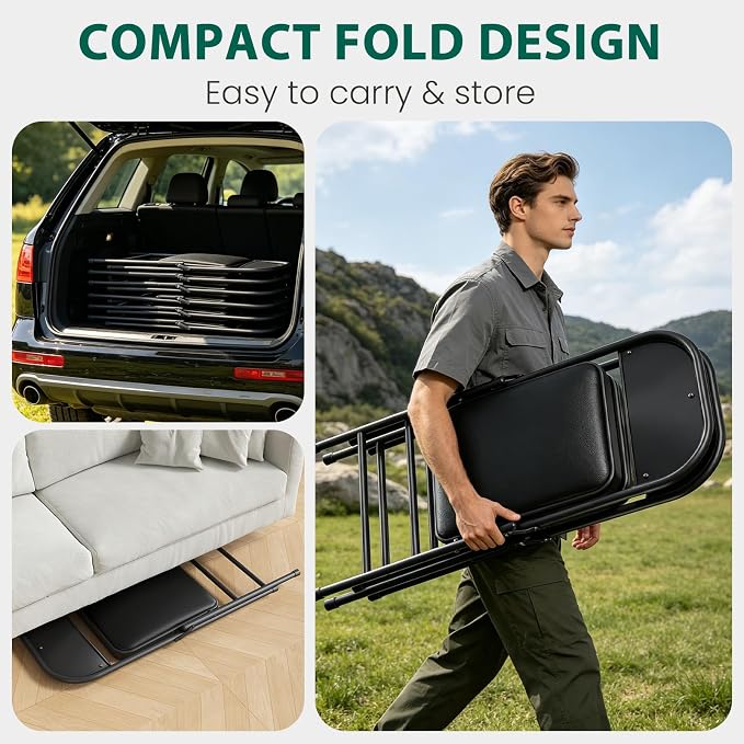 4 Pack Padded Folding Chairs, Portable Metal Foldable Chairs - Image 6