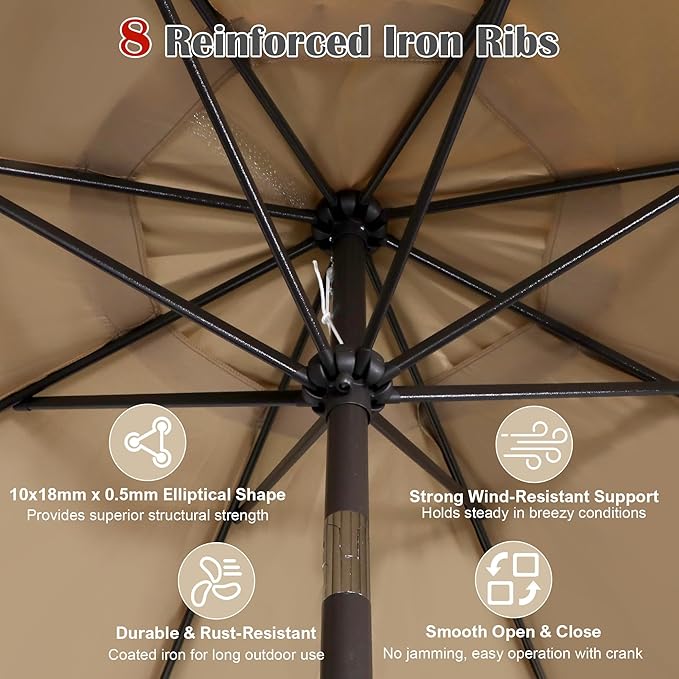 9' Outdoor Patio Umbrella, Outdoor Table Umbrella, Yard Umbrella, Market - Image 3