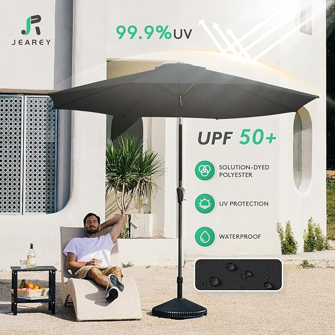 JEAREY 9FT Outdoor Patio Umbrella, Market Umbrella, Tilt & Crank UV Protection - Image 3