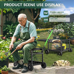Garden Cart with Seat, 3-in-1 Rolling Seat with Wheels - Image 3