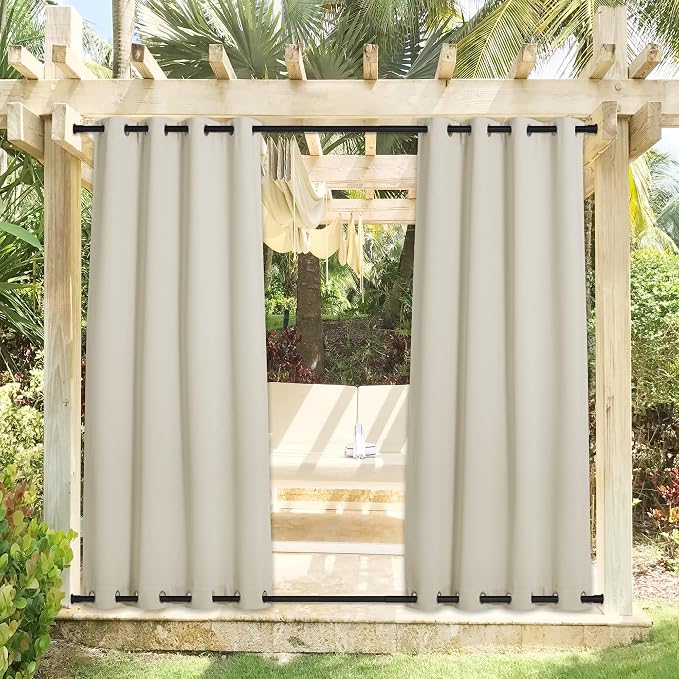 NICETOWN Outdoor Curtains for Patio Waterproof & Windproof 2 Panels, Thermal - Image 2