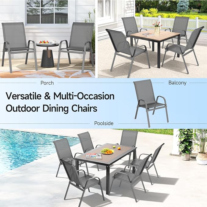 Patio Chairs Set of 4, Stackable Outdoor Dining Chairs | All Weather Dining Set - Image 9