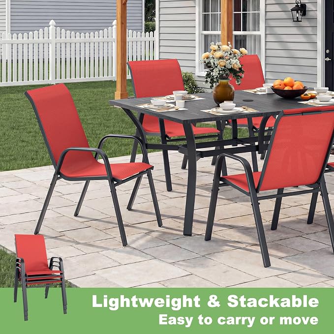 Outdoor Patio Chairs Set of 4 Stackable Dining Chairs All-Weather Textilene - Image 6
