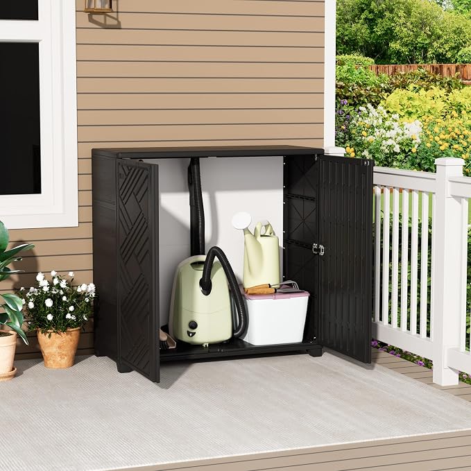 Mrosaa Outdoor/Indoor Storage Box, Resin and Plastic Storage Cabinet Waterproof - Image 2
