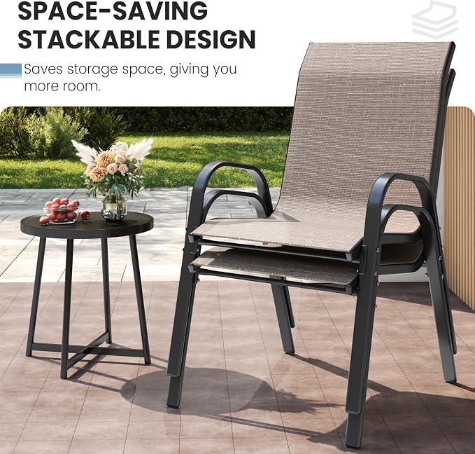 Patio Chairs Set of 6, Stackable Dining Chairs High Back, Breathable Fabric and - Image 4