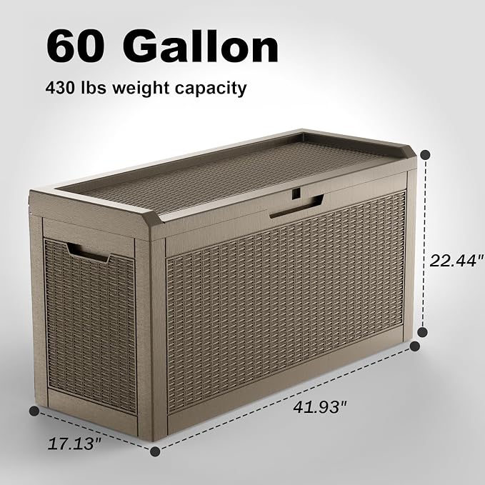 60 Gallon Waterproof Resin Deck Box, UV Resistant Outdoor Storage - Image 2