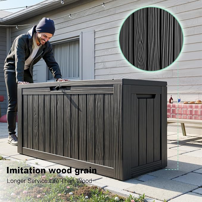 90 Gallon Waterproof Resin Deck Box, UV Resistant Outdoor Storage - Image 3