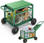 Extra Large Garden Cart with Seat, 3-in-1 Rolling Workseat with Wheels | by FlinterOfficial
