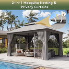 12'x10' Gazebo with Light, Outdoor Gazebo with Double Roofs | Metal Frame Canopy - Image 3