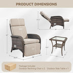 3 Pieces Zero Gravity Wicker Patio Recliner Chairs Set of 2 - Image 2