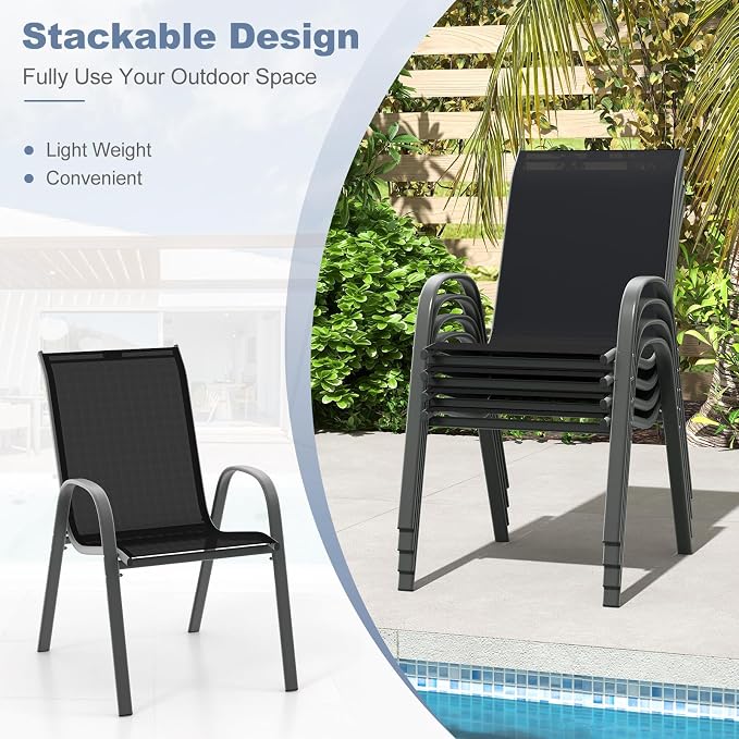 MEDIMALL Patio Chairs, Stackable Patio Chairs Set of 4, Outdoor Dining Chairs - Image 6