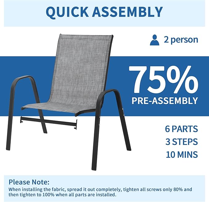 Patio Chairs Set of 6, Outdoor Stackable Dining Chairs | All Weather Textilene - Image 6