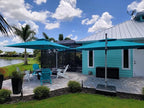 PURPLE LEAF Cantilever Patio Umbrellas 10' x 10' Double Top, Turquoise Blue | - Image 2