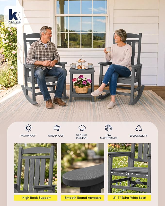 Oversized Outdoor Rocking Chairs Set of 2, HDPE Porch Rockers - Image 6