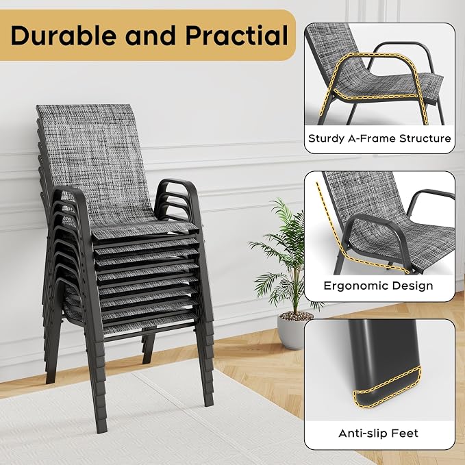 Patio Dining Chairs Set of 8, Outdoor Stackable Dining Chairs - Image 8