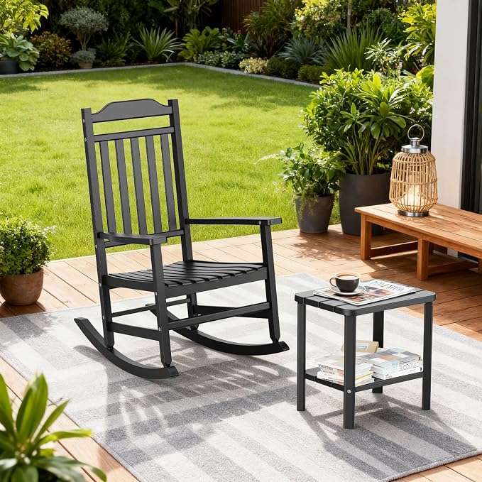 5 Piece Outdoor Rocking Bistro Set, Rocking Chairs Outdoor Furniture, Resin - Image 4