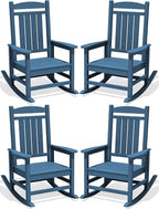 Oversized Outdoor Rocking Chairs Set of 4, HDPE Porch Rockers by KINGYES