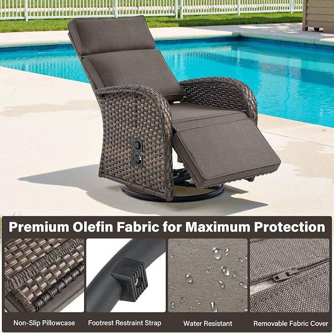 Dual-Adjust Swivel Outdoor Recliner Chair Set of 3 - Image 7
