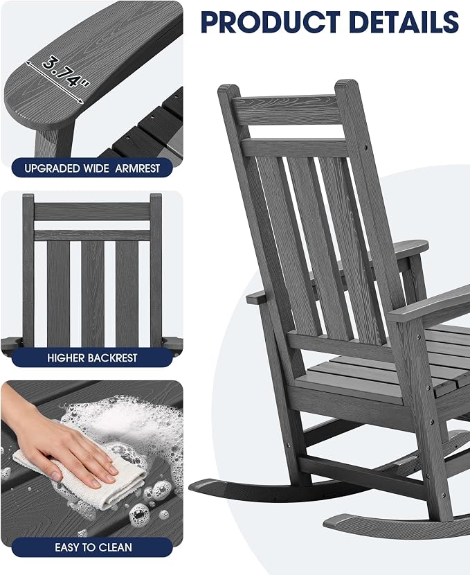 Oversized Outdoor Rocking Chair Set of 6, HDPE Patio Rockers - Image 6