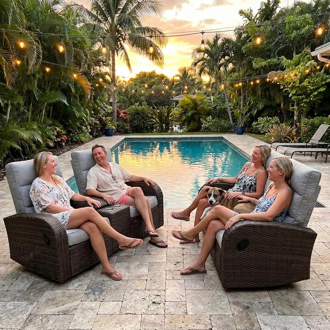 Oversized 3 Pieces Wicker Outdoor Recliner Loveseat - Image 3