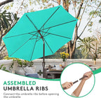 JEAREY 10 ft Outdoor Patio Umbrella w/Tilt and Crank, Auqa Sky | 8 Sturdy Ribs - Image 4