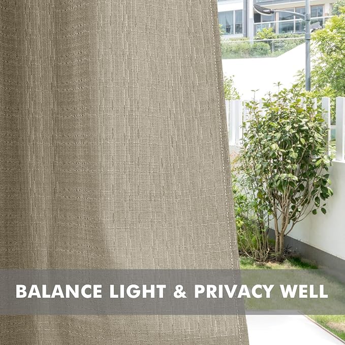 Linen Outdoor Curtains for Patio Waterproof 2 Pcs 54x84 In Taupe | Light - Image 5