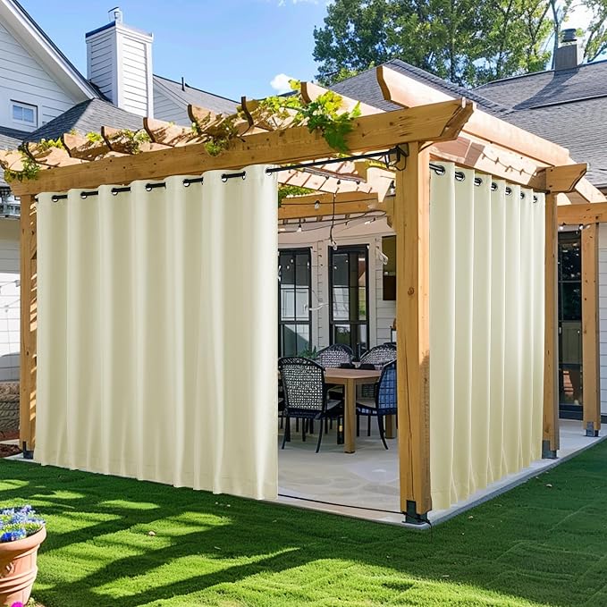 NICETOWN Gazebo Curtains Outdoor Waterproof W100 x L84 in Beige | Windproof by NICETOWN