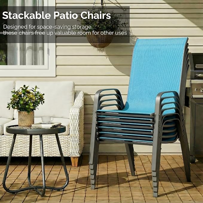 MAMIZO Patio Dining Chairs, Stackable Textilene Chair Set of 6, Sky Blue | - Image 7