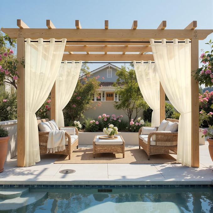 MIULEE Beige Outdoor Curtain for Patio Waterproof 4 Panels 54 x 102 Inch | - Image 2