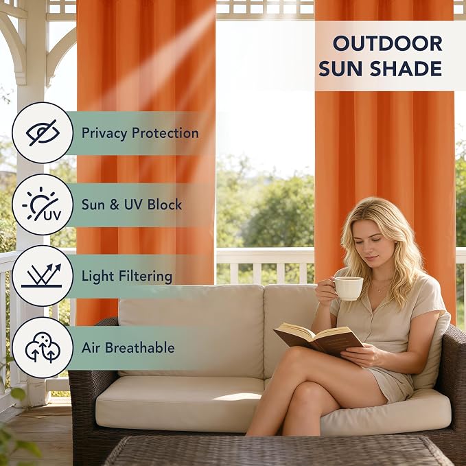 Patio Curtains Outdoor Waterproof, Privacy Drapes | Weatherproof & Sun Blocking - Image 3