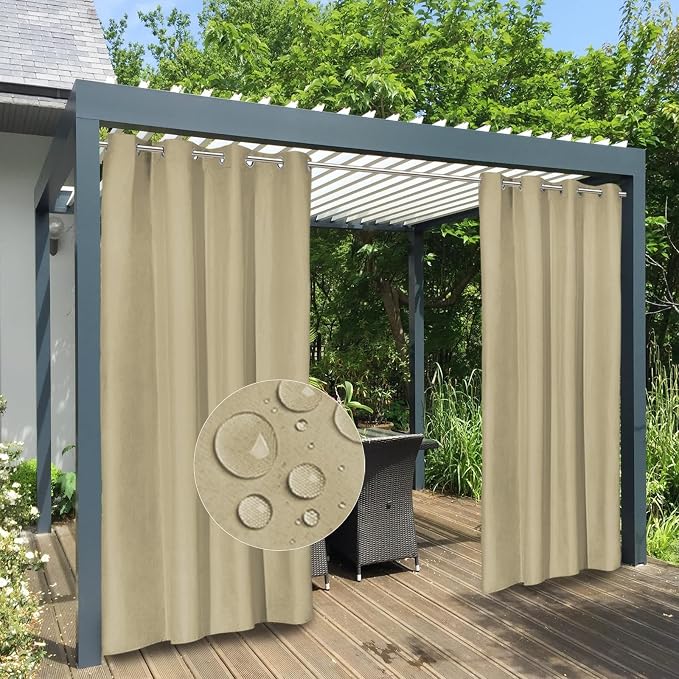Easy-Going 100% Waterproof Outdoor Curtains 54x96 inch, Khaki | Windproof by Easy-Going