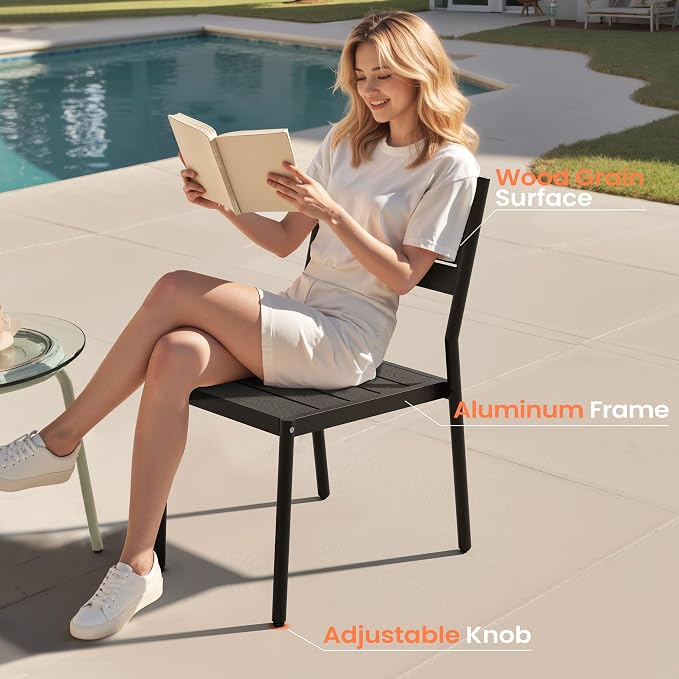 Pellebant Stackable Outdoor Patio Dining Chairs Set of 6 | Aluminum Armless - Image 4