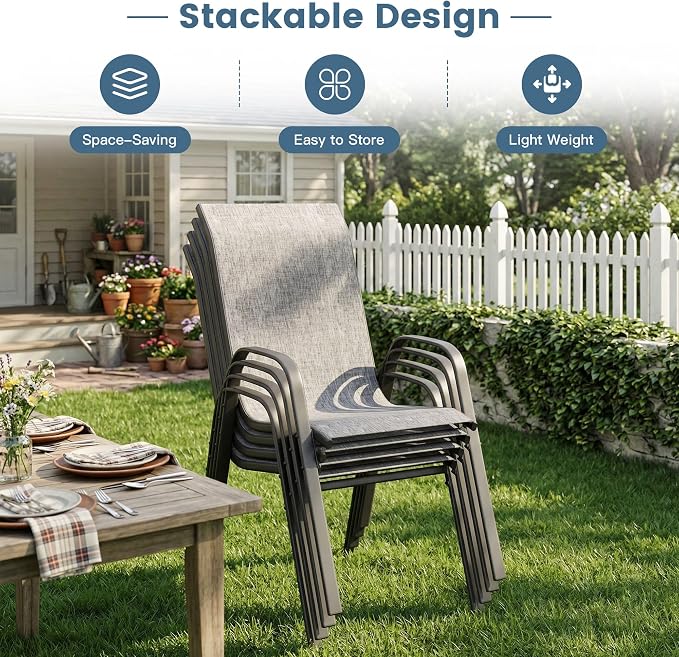 DIFY Patio Chairs Set of 6, Stackable Outdoor Dining Chairs Set - Image 5