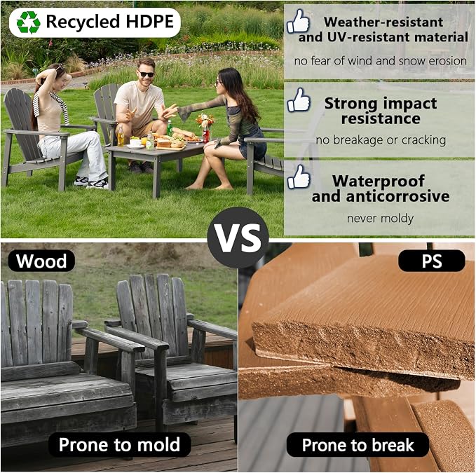 Stackable Adirondack Chairs, Compact All Weather HDPE, All-Weather - Image 3