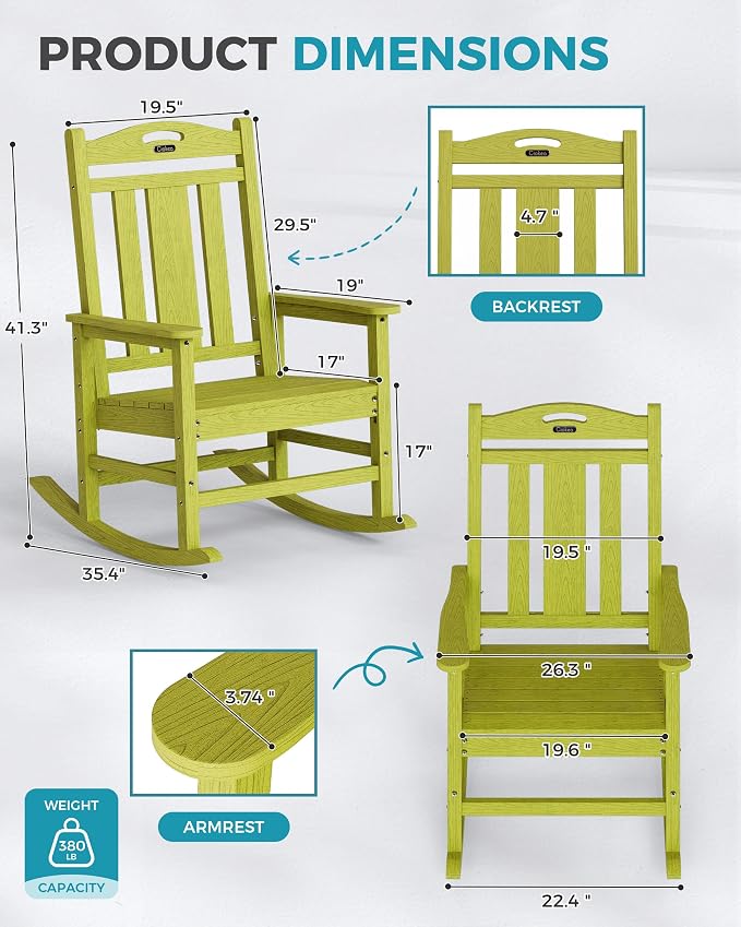 Oversized Outdoor Rocking Chairs Set of 2, 380lbs Heavy-Duty Large Patio Rocker - Image 3