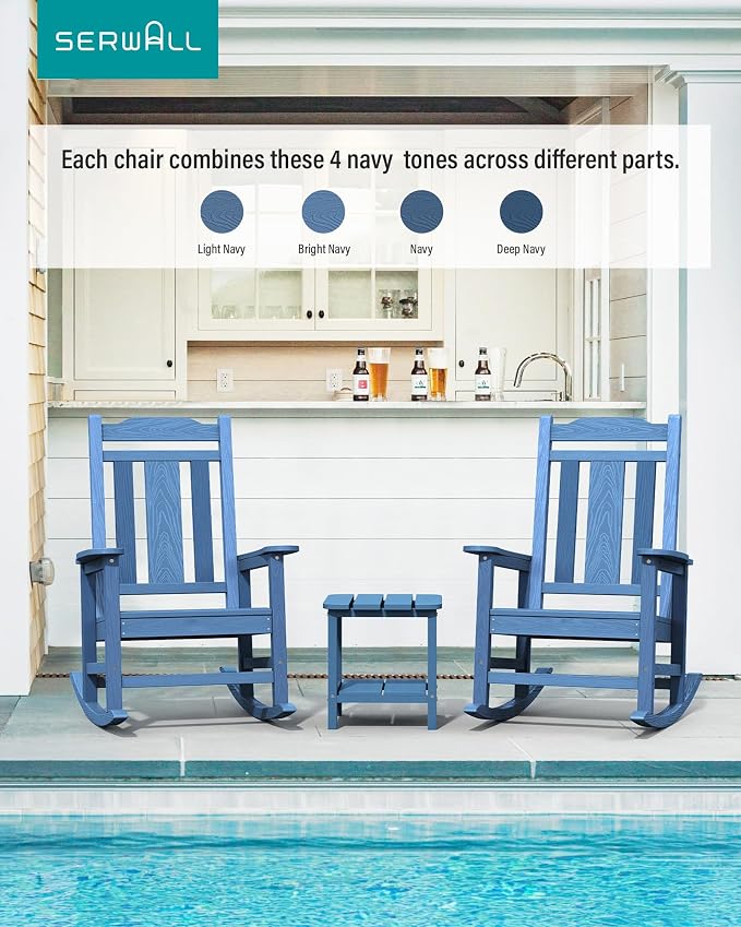 SERWALL Outdoor Rocking Chairs Set of 2, Oversized Patio Rocker Unique Blue | - Image 7