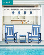 SERWALL Outdoor Rocking Chairs Set of 2, Oversized Patio Rocker Unique Blue | - Image 7