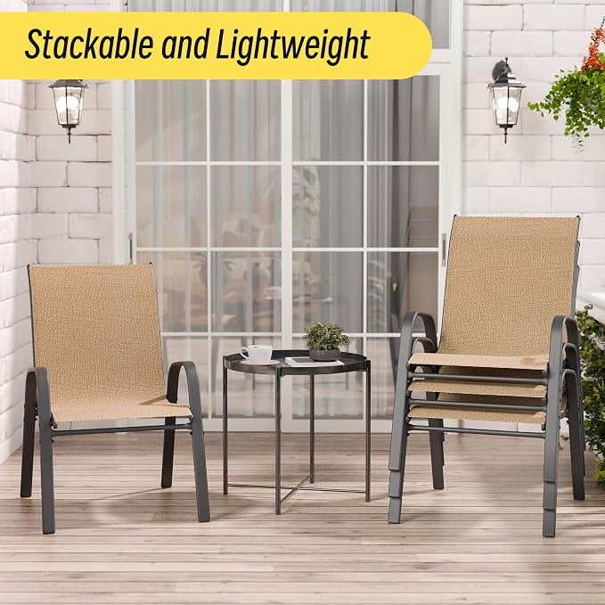 Patio Chairs Set of 6, Stackable Outdoor Dining Chairs Set - Image 7