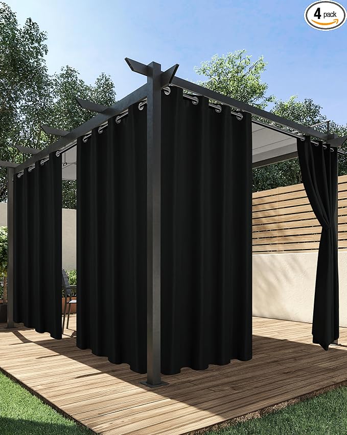HolidayIdeas Outdoor Curtains for Patio Waterproof 4 Pcs 54x84 Inch Black | by HolidayIdeas