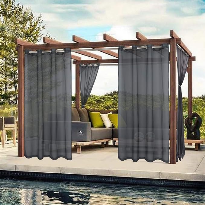 BONZER Outdoor Sheer Curtains for Patio Waterproof 2 Panels | Grommet - Image 2