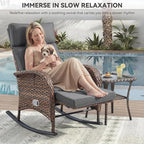 3 Pieces Zero Gravity Wicker Patio Rocking Recliner Chairs Set of 2 - Image 4