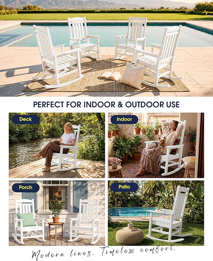 Oversized Outdoor Rocking Chairs Set of 6, HDPE Porch Rocker - Image 6