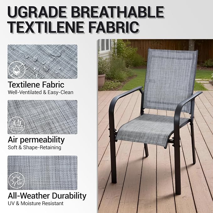 Patio Chairs Set of 4, Stackable Outdoor Dining Chairs, All Weather Breathable - Image 6