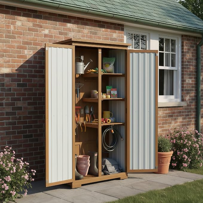 Outdoor Storage Cabinet Weatherproof, Wood & Metal Shed - Image 3