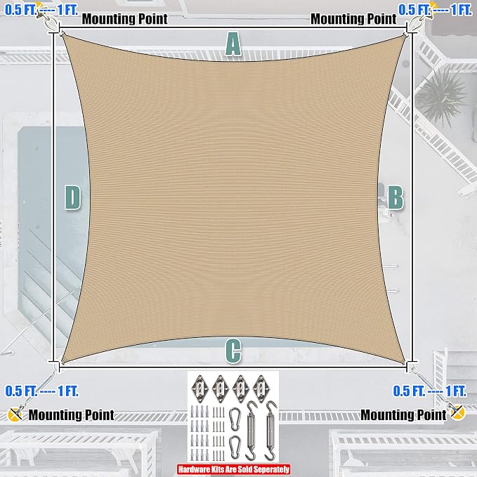 Amgo Custom Size 14' x 20' Sand Beige Rectangle Square Sun Shade Sail UPF50+ - Image 7