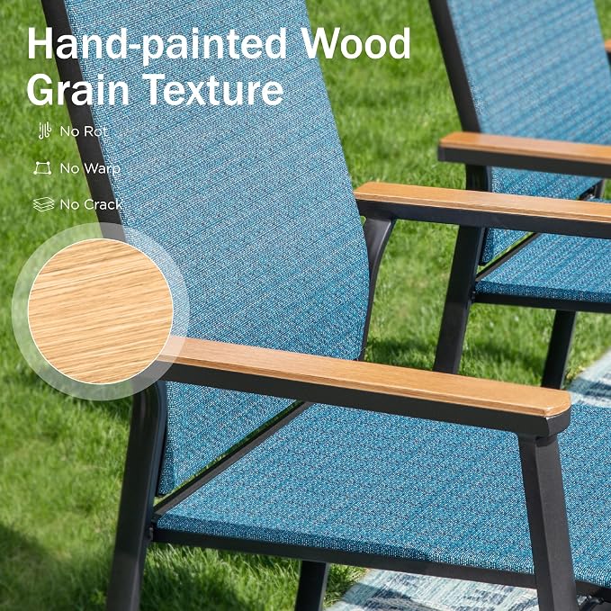 PHI VILLA Outdoor Stackable Dining Chairs Set of 2 w/Aluminum Frame, - Image 7