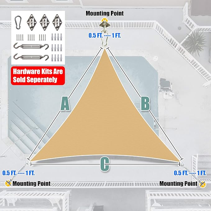 Amgo 18' x 18' x 18' Sand Beige Triangle Sun Shade Sail Outdoor Canopy Awning - Image 6